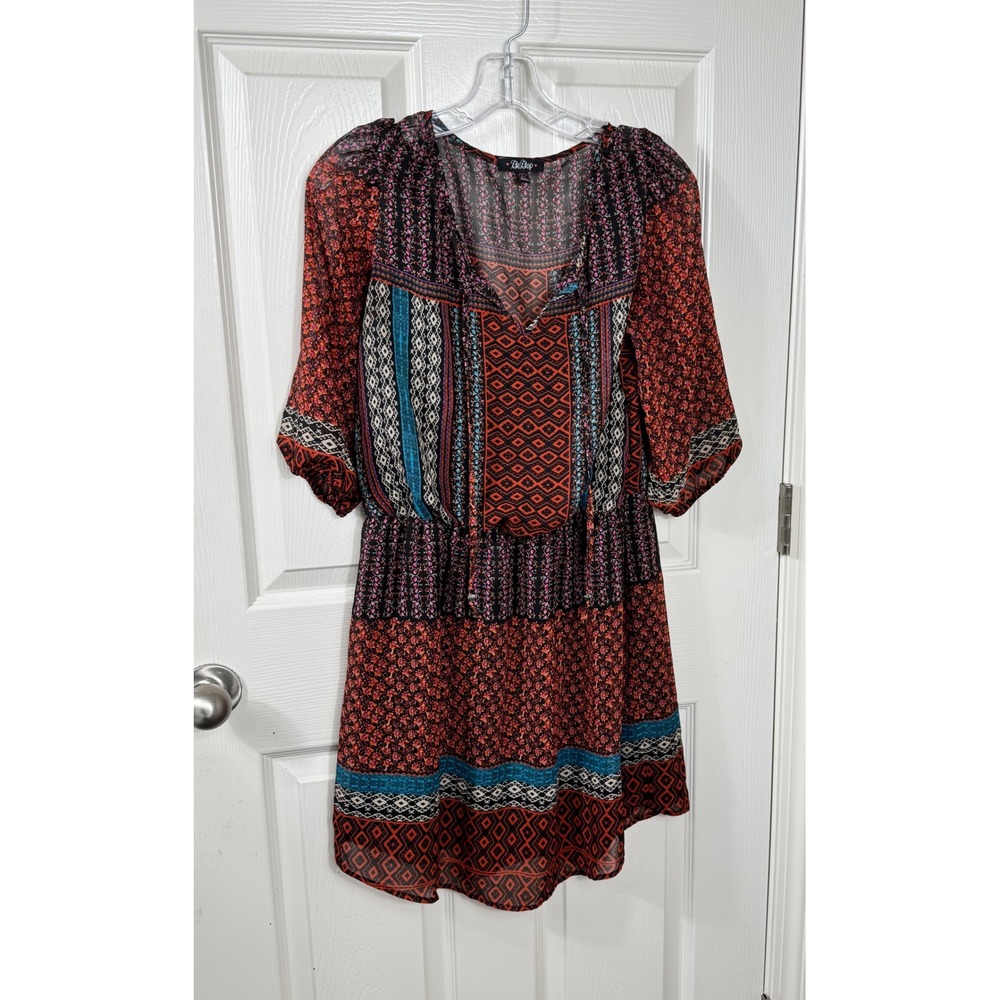 Be Bop Bohemian Dress Mini Floral Print Whimsigoth Festival Women's Large